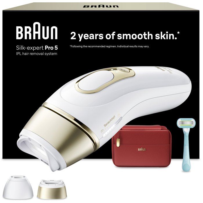 Pulsed Light Epilator - BRAUN - Silk Expert Pro 5 PL5221 - IPL - SkinProtect Sensor - White and Gold