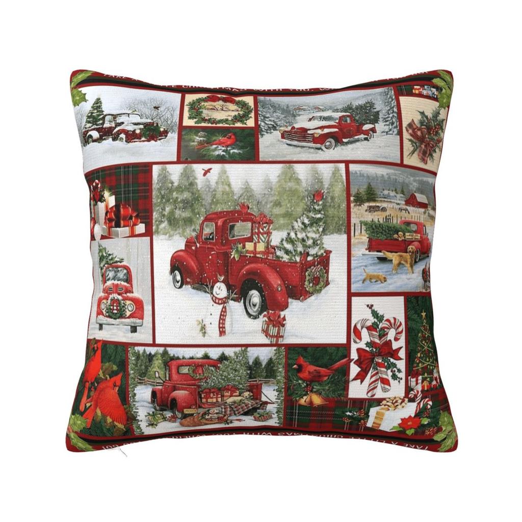Weihnachtlich Festlich Vintage Rote Trucks Und Baum Kissenbezug Kissenhülle Für Party Heimdeko Kissenbezug Weiche Kissenbezüge Geschenk