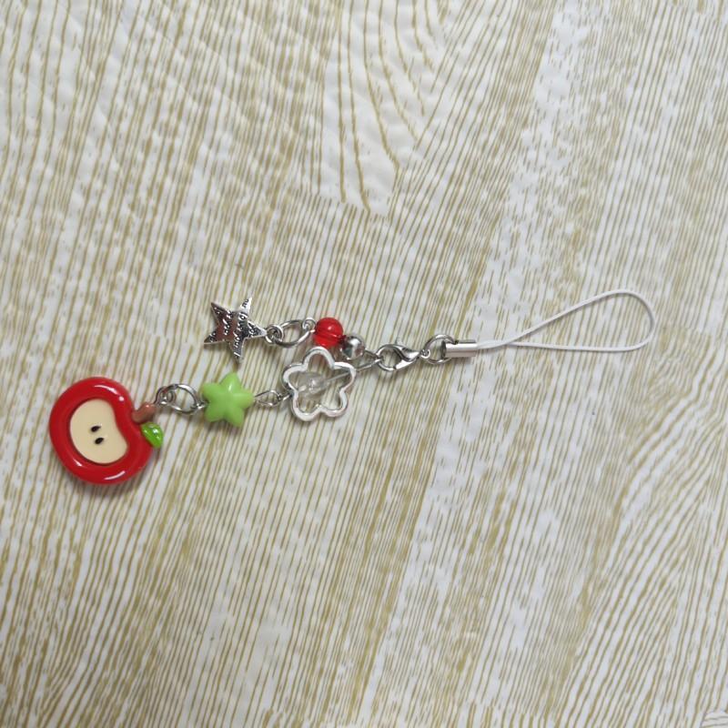 Creative Fruit Handmade Hanging Chain Mobile Phone Apple Bead Pendant Camera Cute Ins Dopamine Niche D