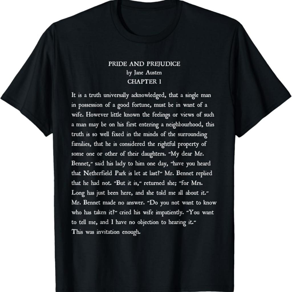 Jane Austen Pride and Prejudice Vintage Text Gift T-Shirt T-Shirt