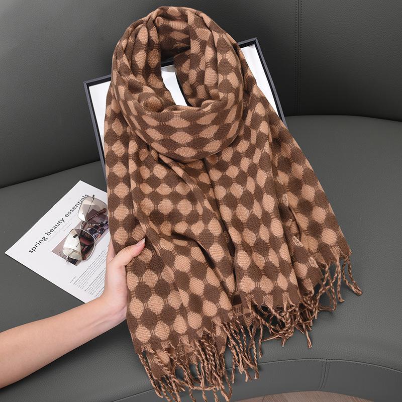 

Winter New Korean Style Oval Plaid Scarf for Female Students Thickened Imitation Cashmere Literary Warm Cloak Scarf 68-180CM