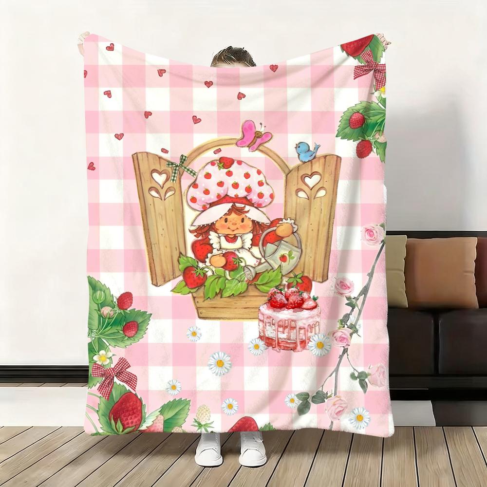 Süßer Cartoon s-Erdbeer S-Sahnetorte Überwurf Flanell Flauschig Weich Decke Warm Hautfreundlich Überwurf für Sofa Bett Büro Nickerchen Winter