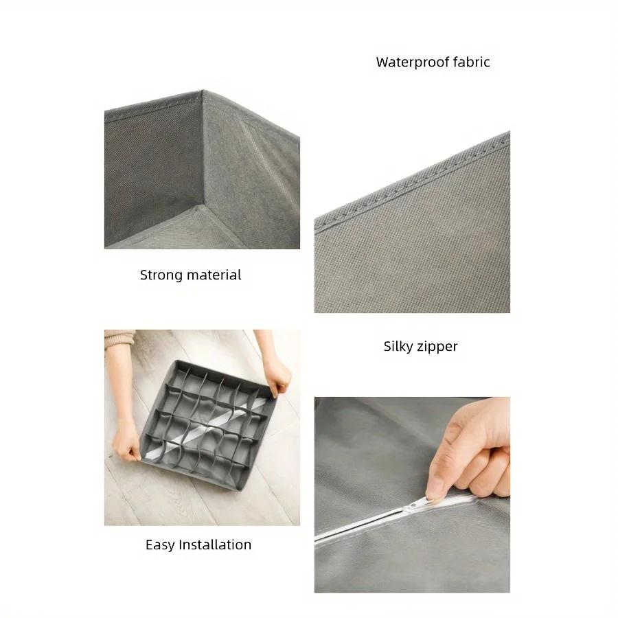 1pc Fabric Storage Box with 24 Compartments - Foldable Stackable Organizer for Socks Ties Underwear Space-Saving Drawer Divider