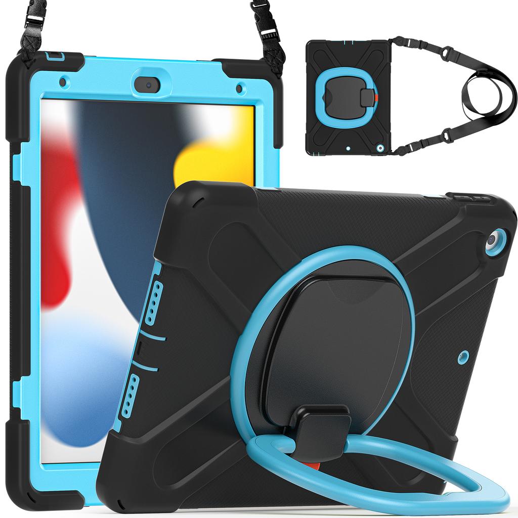 360 Rotating Kids Case Universal for IPad 10.2 2019 2020 2021 7th 8th 9th Generation Heavy Duty Stand Cover with Shoulder Strap