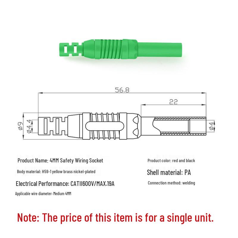 4mm Male to Female Banana Plug Test Extension Cord, Copper-Nickel Plated Connector, 32A Solderable Socket