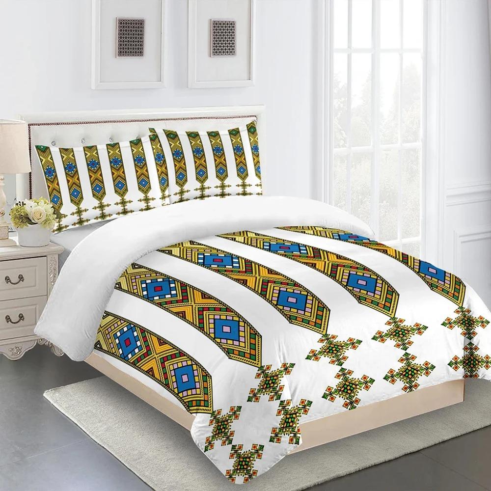 3D Deluxe Black Gold Striped Bedding Ethiopia Style Bed Three Sets Single Bed Double Bed Quilt Cover 2 Pillowcases