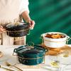 Marble Gold Pattern Nordic Double Ear Ceramic Pot Household Round Soup Pot Tableware Creative Casserole Rack With Candle Holder