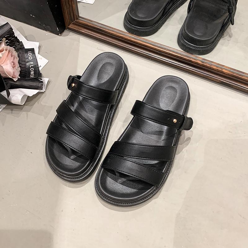 

Fashion Ladies Shoes 2025 Fashion Open Toe Women s Slippers New Summer Outdoor Casual Plus Size Comfortable Concise Flat Slipperszapatos 35 чёрный