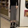 Houndstooth Slim-Fit Women's Autumn Winter Knitted Midi Skirt Wool Versatile High Waist Bodycon Half Skirt