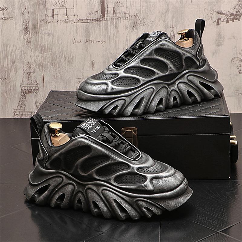 

2024 Оригинальные модные мужские кроссовки, увеличивающие рост, ретро-коричневые повседневные кроссовки, модная спортивная обувь на платформе, мужские массивные туфли 38 чёрный