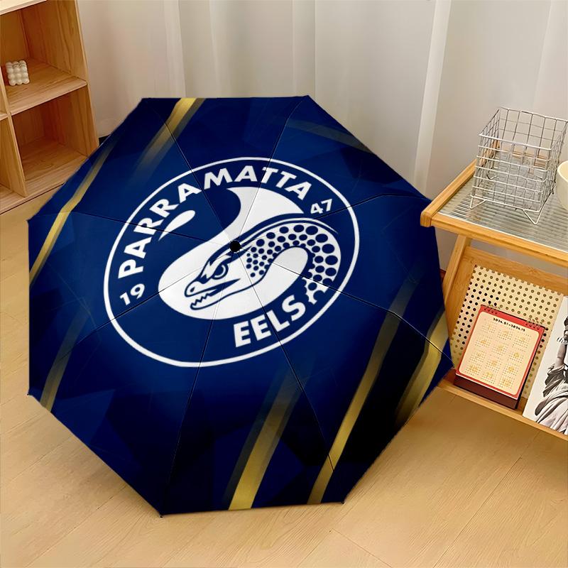Parramatta Eels Print Auto 8?Ribs Folding Umbrella Wind Resistant Lightweight Automatic Umbrella For Daily Travel