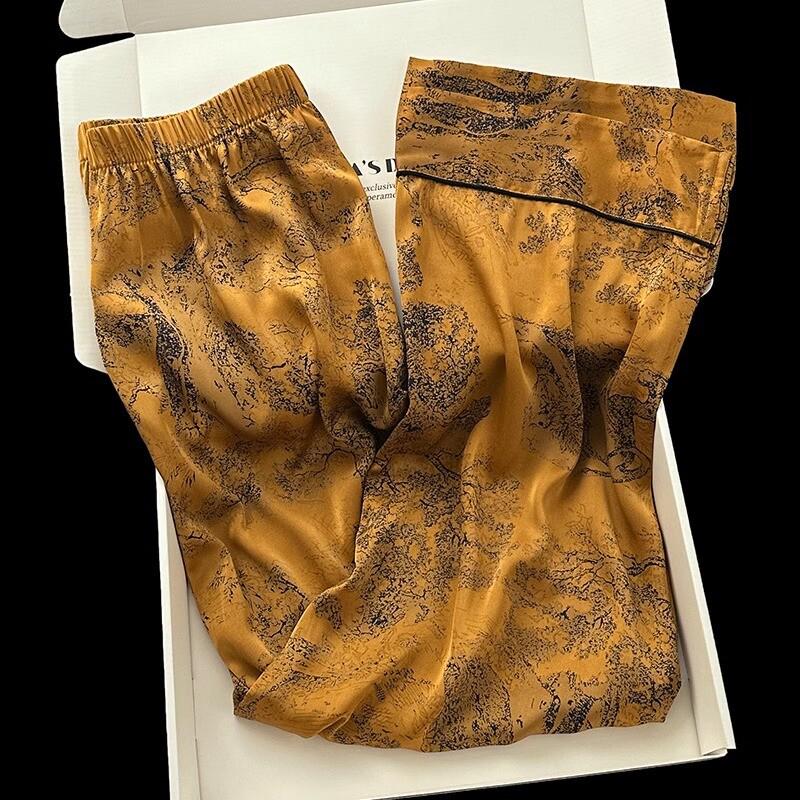 Pijama de Luxo Feminino Estampa de Animal da Selva Seda Gelo - Conjunto de Manga Comprida para Primavera/Outono