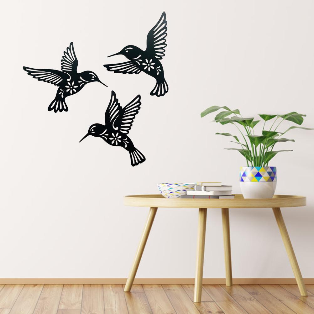 3 Pieces Metal Hummingbird Wall Art Decoration Hollow Out Iron Bird Sculpture Waterproof Wall Hanging Figurines for