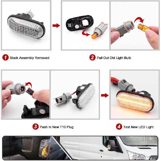 2Pcs Amber Led Side Mirror Marker Lights For Fo.rd Transit 150 250 350 350HD 2015-2021 Clear Lens Turn Signal Lamp