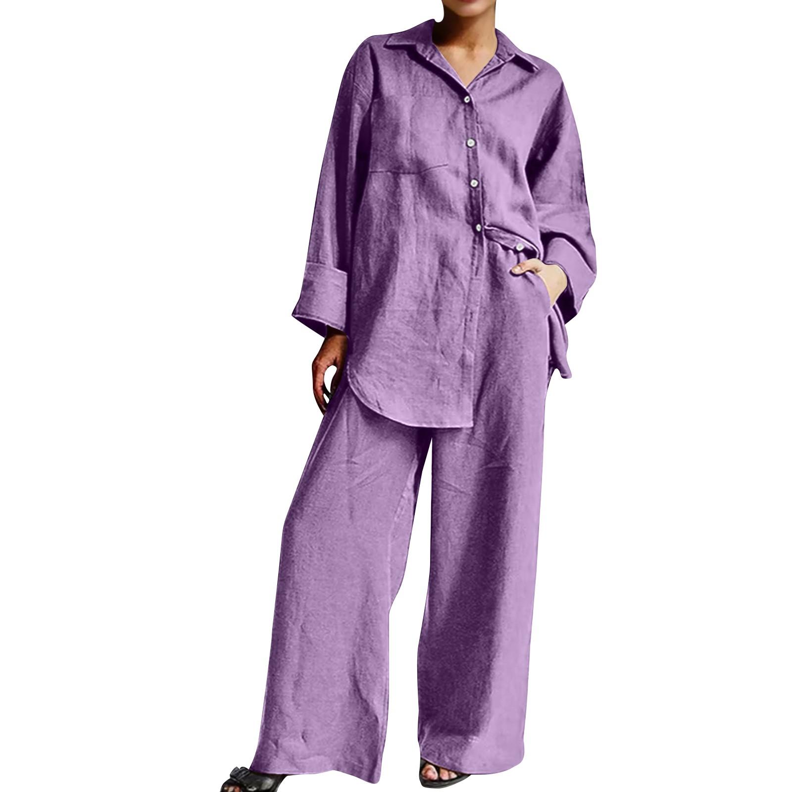 

Женская мода повседневная рубашка с рукавом девять минут свободные брюки два комплекта XXL фиолетовый