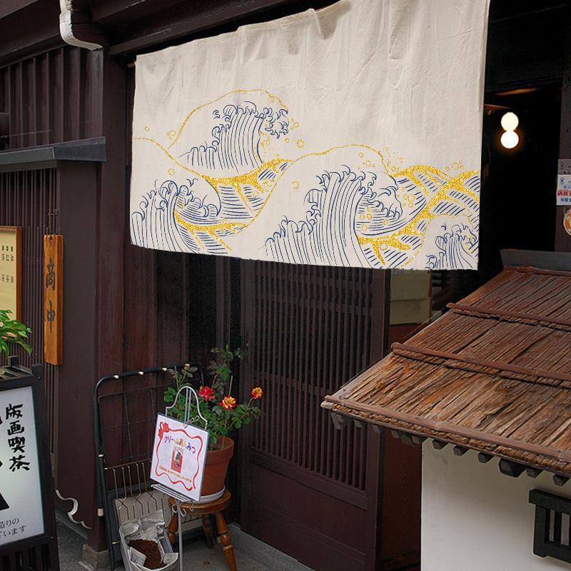 Japanese Koi Door Curtain Restaurant Bar Partition Curtain Art Painting Drape Entrance Hanging Half-Curtain  Sushi Izakaya Decor