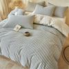 A-Class Cotton & Linen Striped Yarn-Dyed 4-Piece Bedding Set with Duvet Cover & Fitted Sheet