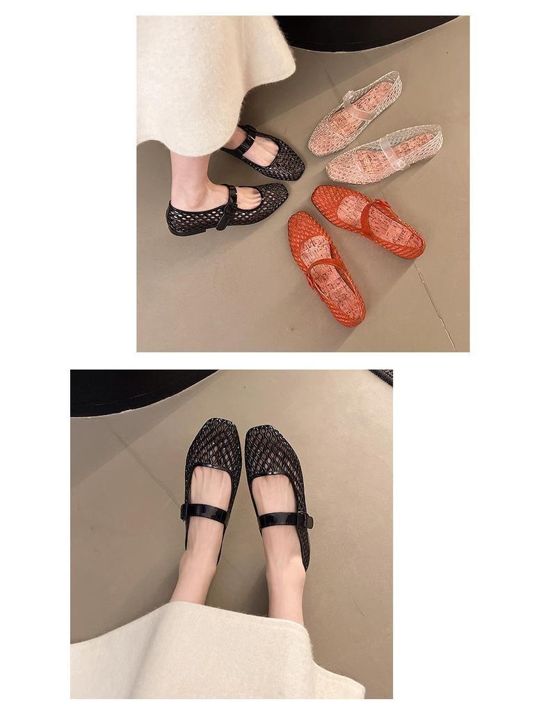 Versatile Breathable Crystal Flat Sandals - Non-Slip Beach Shoes with Fashionable Hollow Design