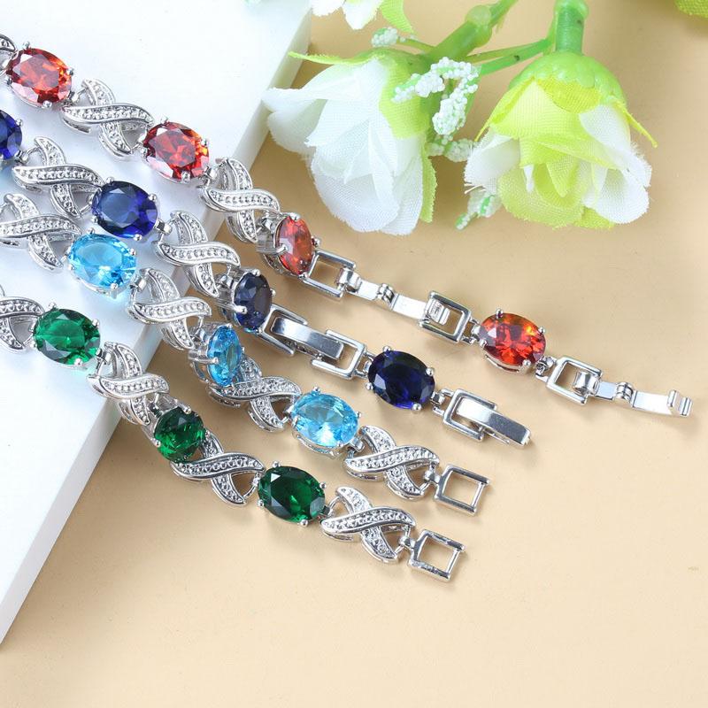 Bridal Wedding Jewelry Natural Colorful Cubic Zirconia Adjustable Length Link Bracelet Bangle For Women Gift