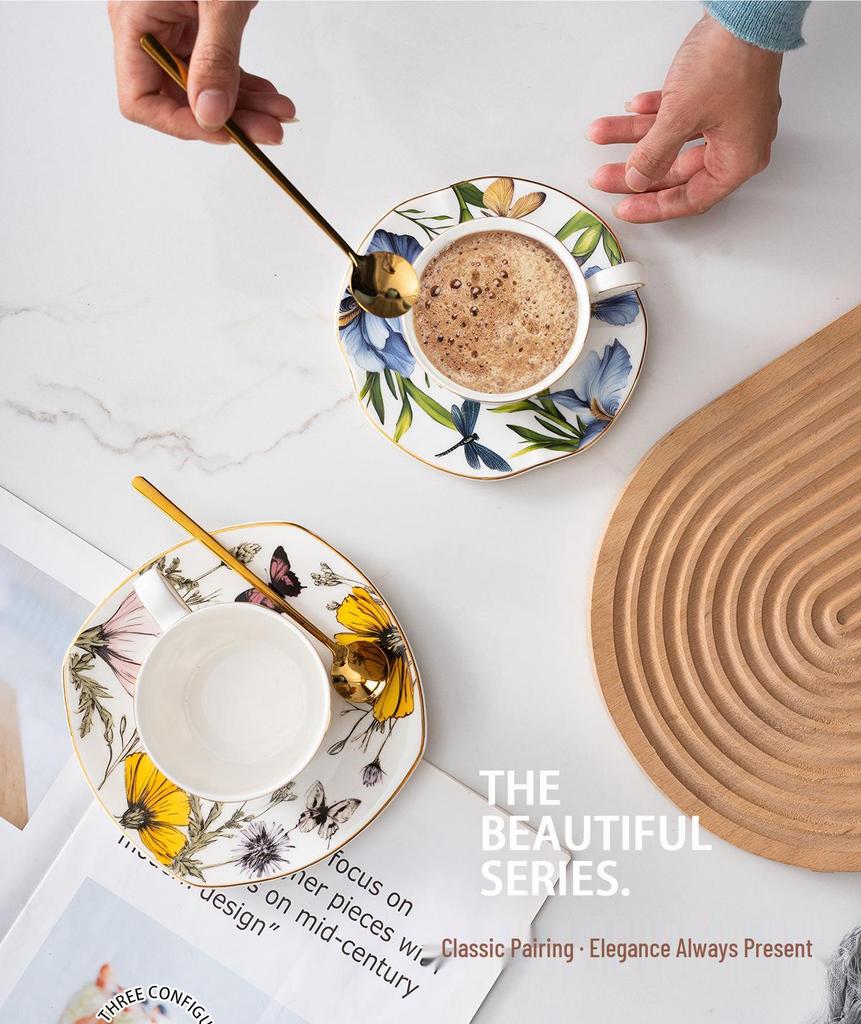 Exquisite Bone China Coffee Cup & Saucer - Hand-Painted Blooming Iris, Ideal Birthday Gift