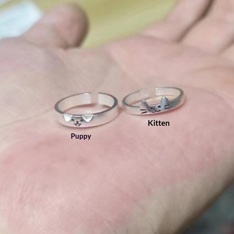 Kitten and Puppy Rings, Couple Rings Are Superimposed, and Holiday Gifts for Girlfriends and Girlfriends Are Exquisite. cat