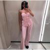 Elegant Solid Vest Pants Women Outfit Sexy Tube Single Breasted Pocket Tank Top Loose Zippers Trousers Summer Lady Outfit