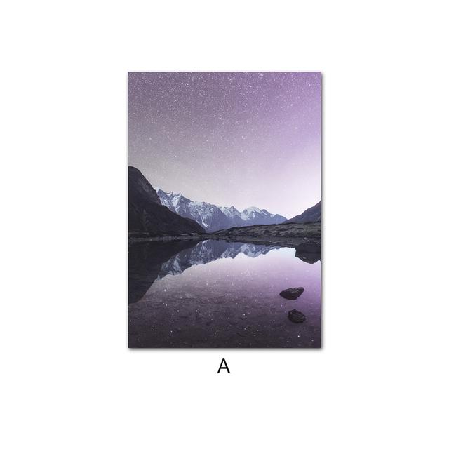 

Фиолетовый закат, природа, пейзаж, художественный постер, Звездная ночь, туманная гора, холст, картина, настенный принт, скандинавское украшение для дома, картина A4 21x30cm No Frame