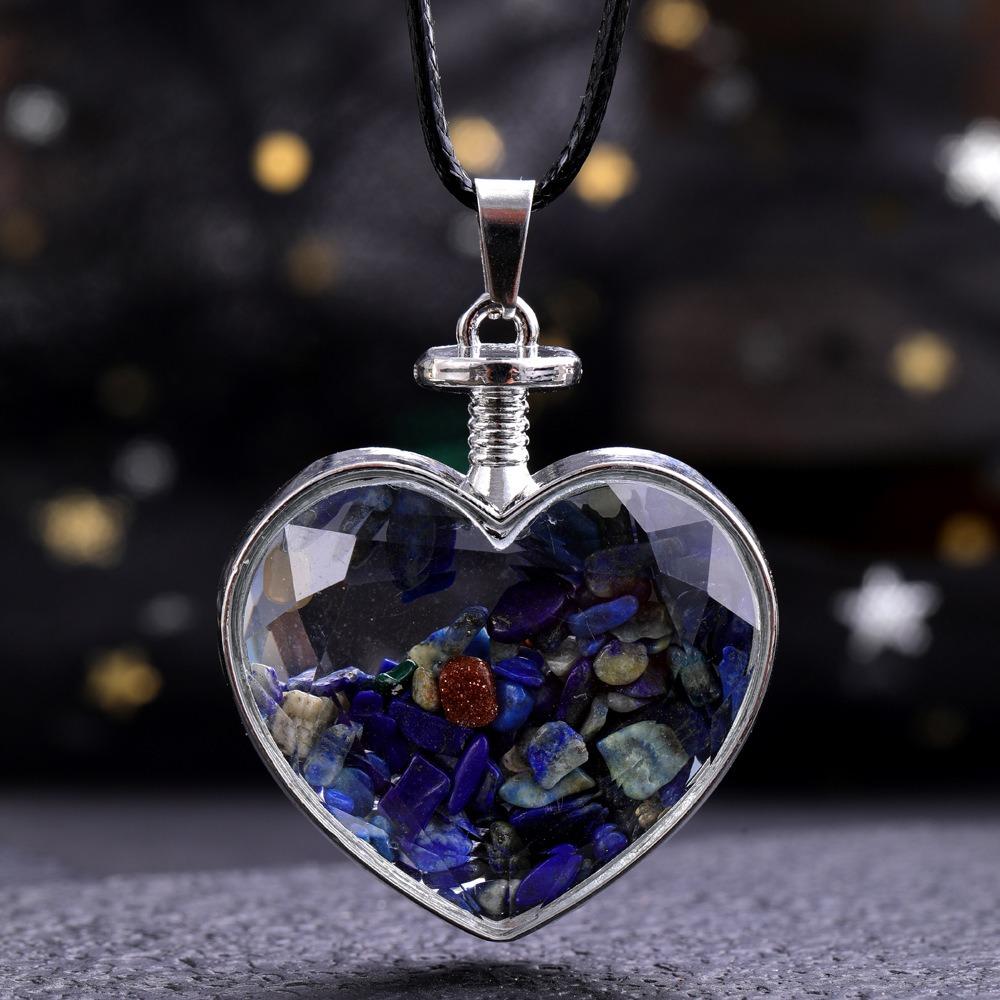 Natural Stone Bottle Necklace For Girls Creative Gift Broken Stone Jewelry Healing Crystal Stone Heart Pendant Love Glass Bottle