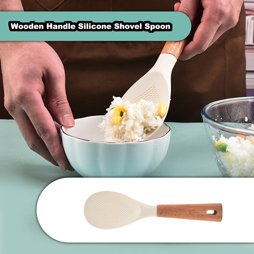 Japanese   Wooden Handle Silicone Shovel Spoon Multifunctional Food Supplement Shovel