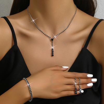 Ensemble de bijoux pour femmes, boucles d'oreilles en rangée, colliers incrustés de strass, Bracelets simples, bijoux légers hypoallergéniques, 3 pièces/ensemble