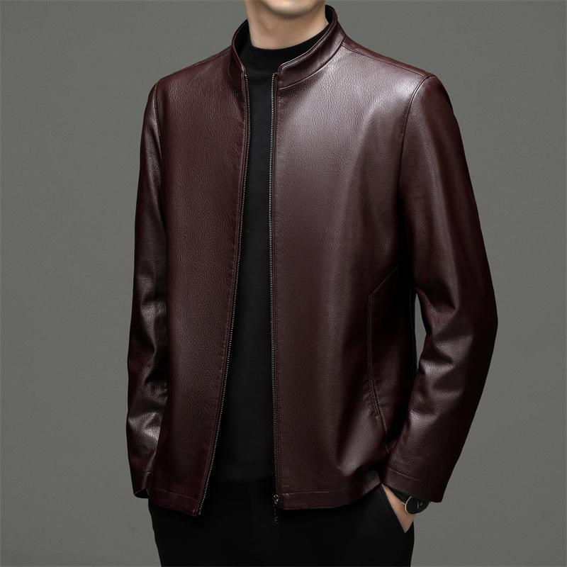 New Autumn and Winter Middle-aged Stand-up Collar Genuine Leather Jacket Men's Slim Sheepskin Dad Casual Leather Jacket
