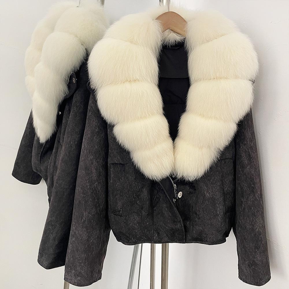 Autumn and winter natural real removable fox fur collar jacket new daily versatile commuter style duck down jacket women