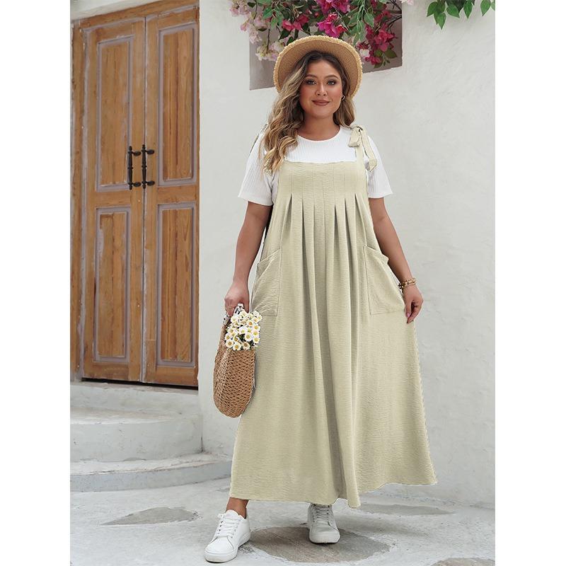 Abito a salopette casual ampio taglia grande per primavera estate, linea ad A, nuovo per donna, tinta unita, elegante, senza maniche, per festa, vacanza, abito lungo, vestiti semplici alla moda