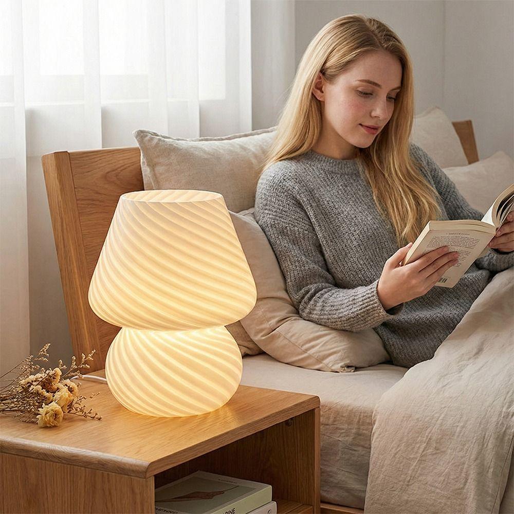 Desk Lamp Ins Style Mushroom LED Lamp Striped Mushroom Bedside Lamp Transparent Glass Night Lamp Nightlight for Baby