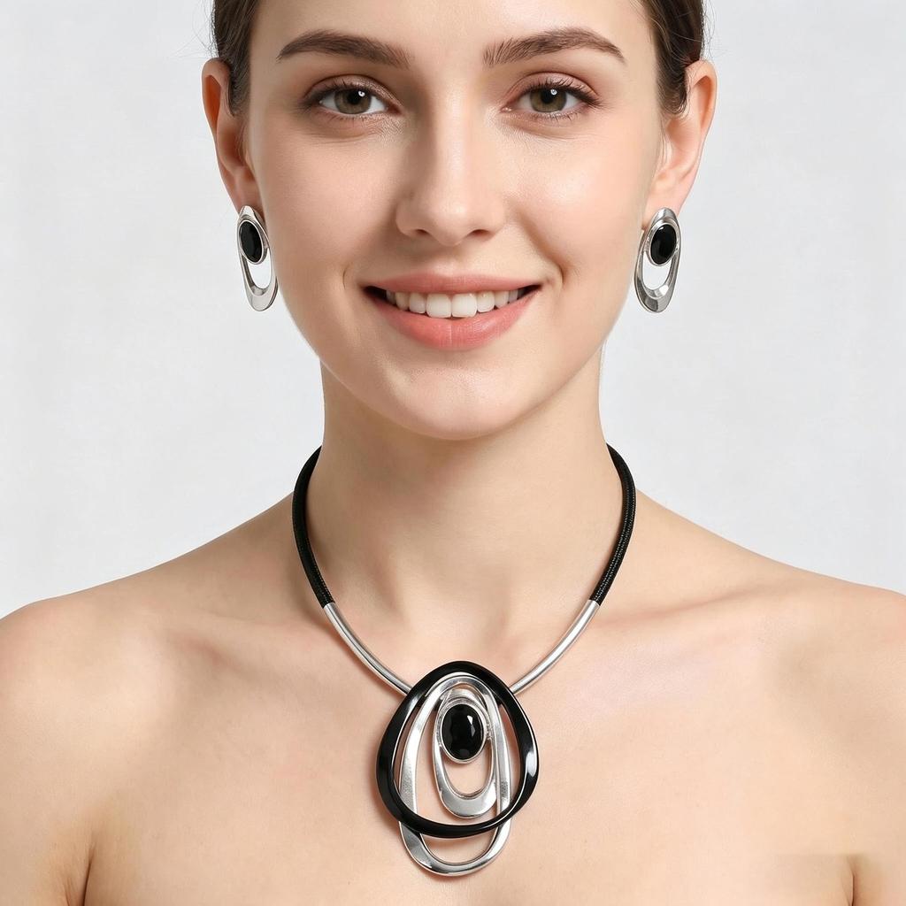 Conjunto de Joyería Bohemian de Acrílico con Ojo Ovalado de Caracol: Collar y Pulsera de Cordón de Cera para Mujer