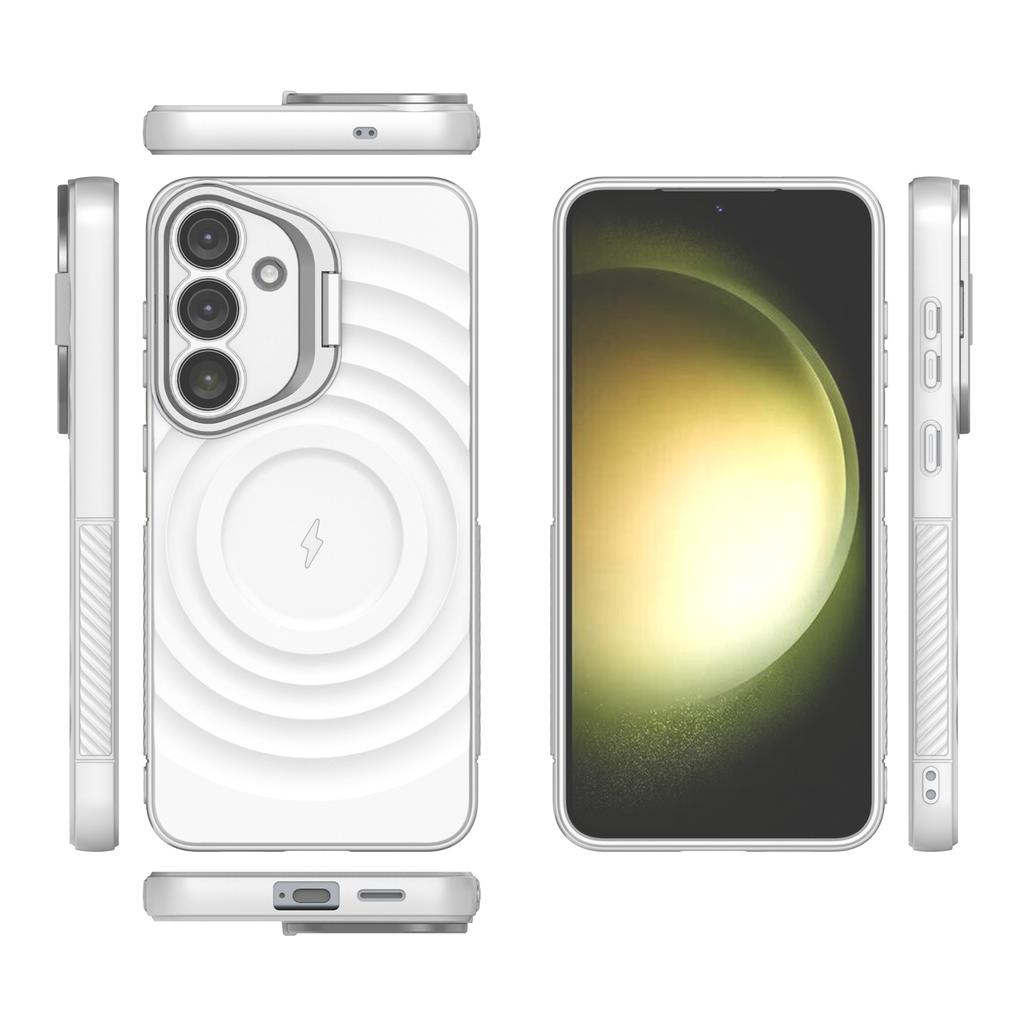 For Samsung Galaxy S25 Case Compatible with MagSafe PC Kickstand Ripple Texture TPU Phone Cover