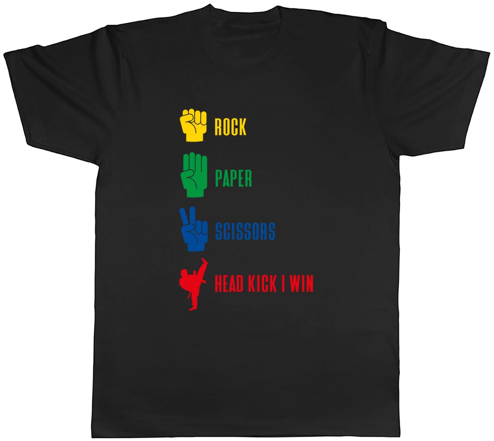 Rock Paper Scissors Mens T-Shirt Head Kick I Win Funny Taekwondo Tee Gift S