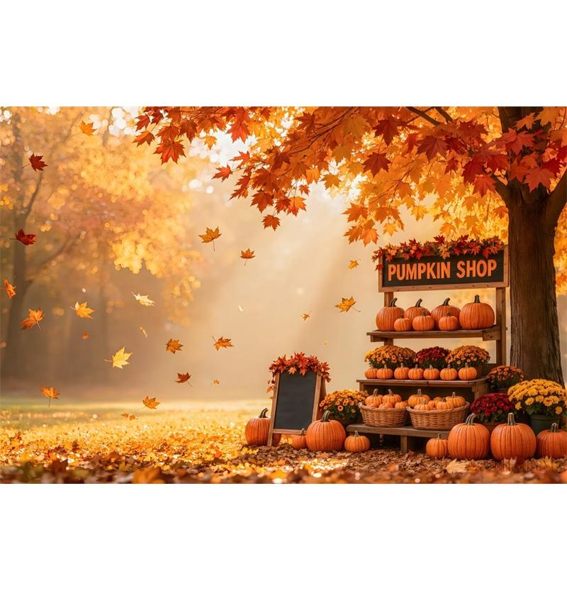 Autumn Pumpkin Shop Photography Backdrop Fall Harvest Scenery Photo Studio Props Thanksgiving Halloween Party Background  Decor