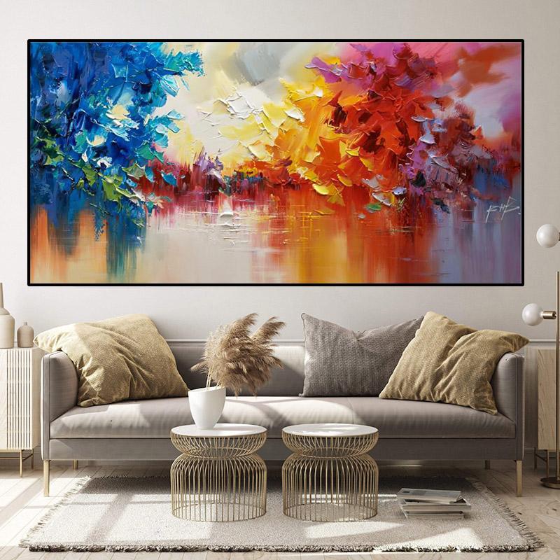 Abstract Landscape Lake View Hand Painted Canvas Painting Posters and Prints Wall Art Pictures Living Room Home Decor No Frame