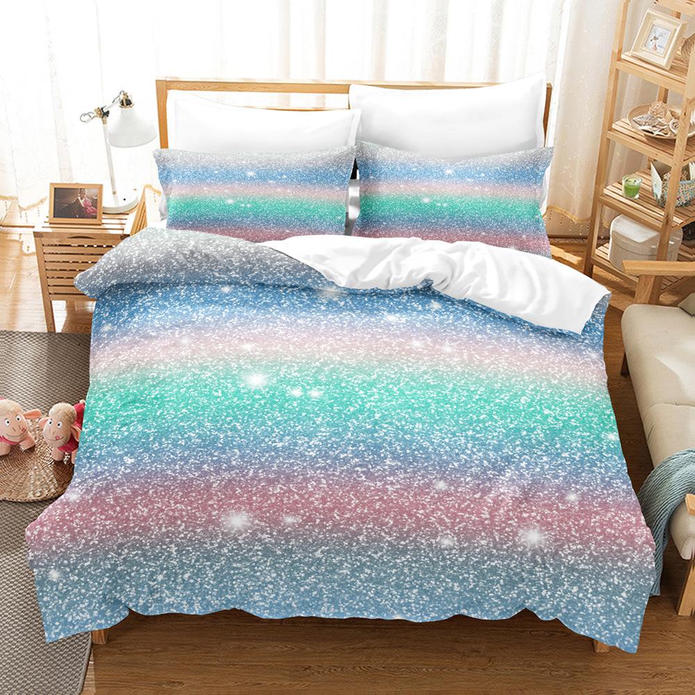 Home Textile Multicolored Glitter Three-Piece Quilt Cover 3D Digital Printing Bedding