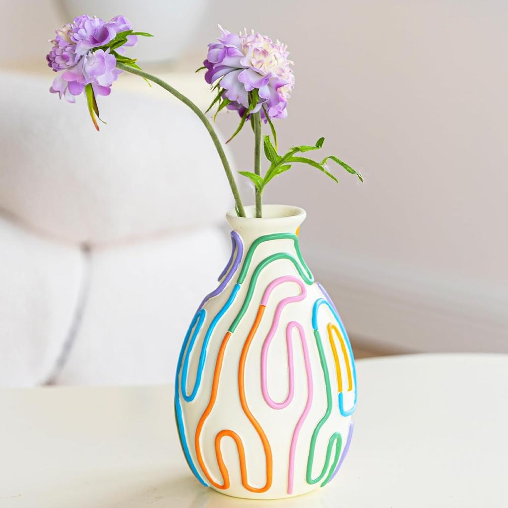 Colored Lines Flower Vase for Modern Home Decor, Cute Vase for Decor, Unique Small Vase for Centerpieces, Modern Vase for Unique
