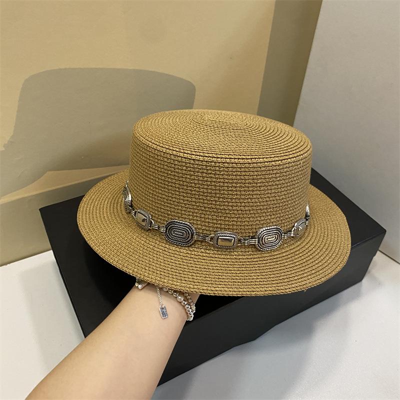 

Ins Chic Дизайнерская летняя бумажная богемная металлическая цепочка с кепкой-федорой для мужчин и женщин, шляпа Panamjazz для отдыха