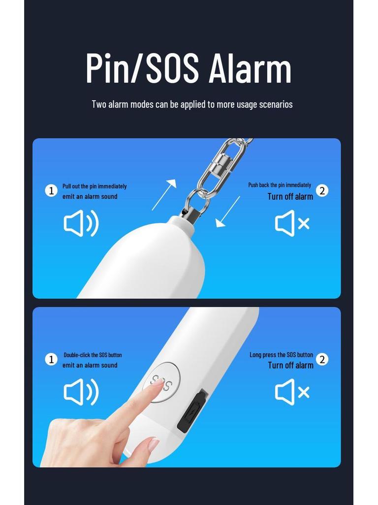 Rechargeable Dual-mode High Decibel Personal Alarm for Self-defense