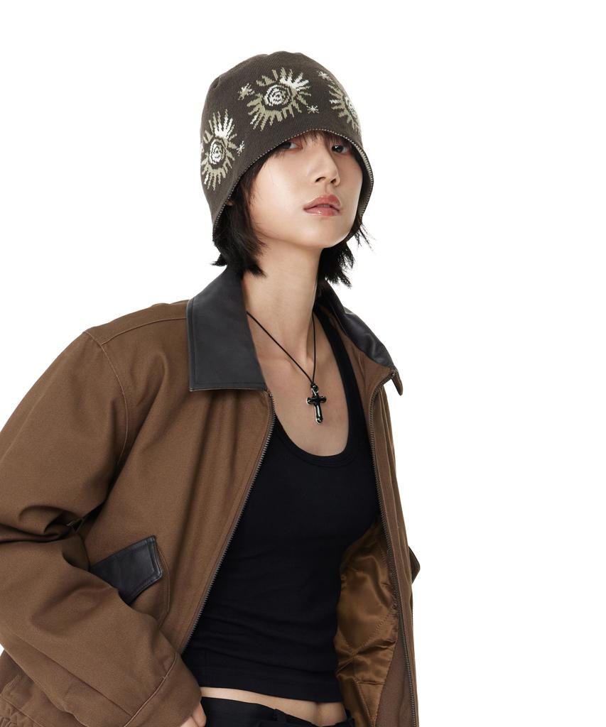 AAKAM Small Sun Jacquard Beanie (Brown)