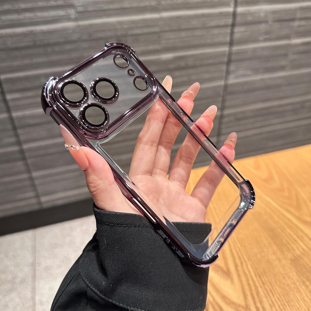 Luxury Electroplate Transparent Phone Case For iPhone 11 12 13 14 15 16 Pro Max Plus Clear Bumper Shockproof Protection Cover