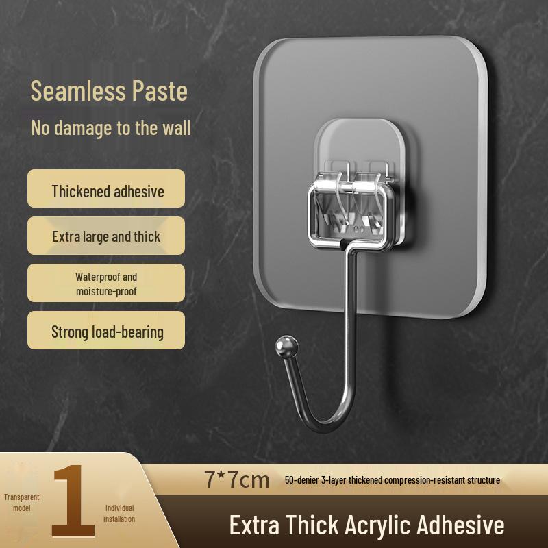 Large Transparent Stainless Steel Adhesive Hook: Strong, Thickened, Waterproof, and Traceless for Kitchen and Bathroom Use