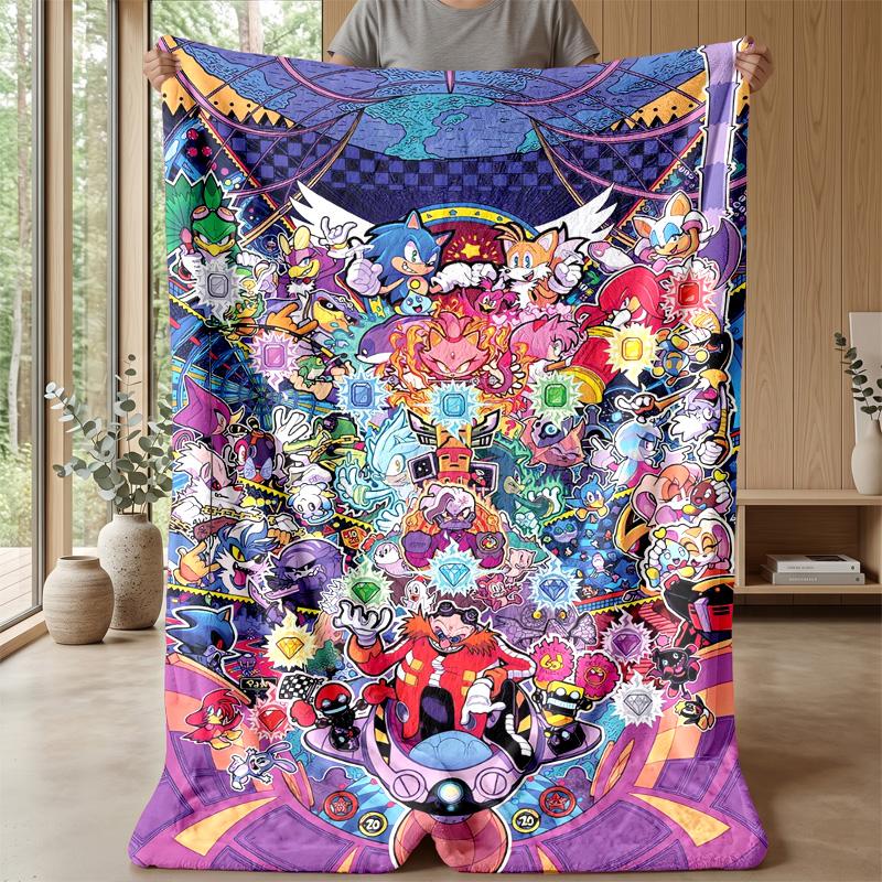 Sonic Printed Flannel Blanket Skin Friendly Warm Decorative Throw for Indoor Couch Bed Daily Use