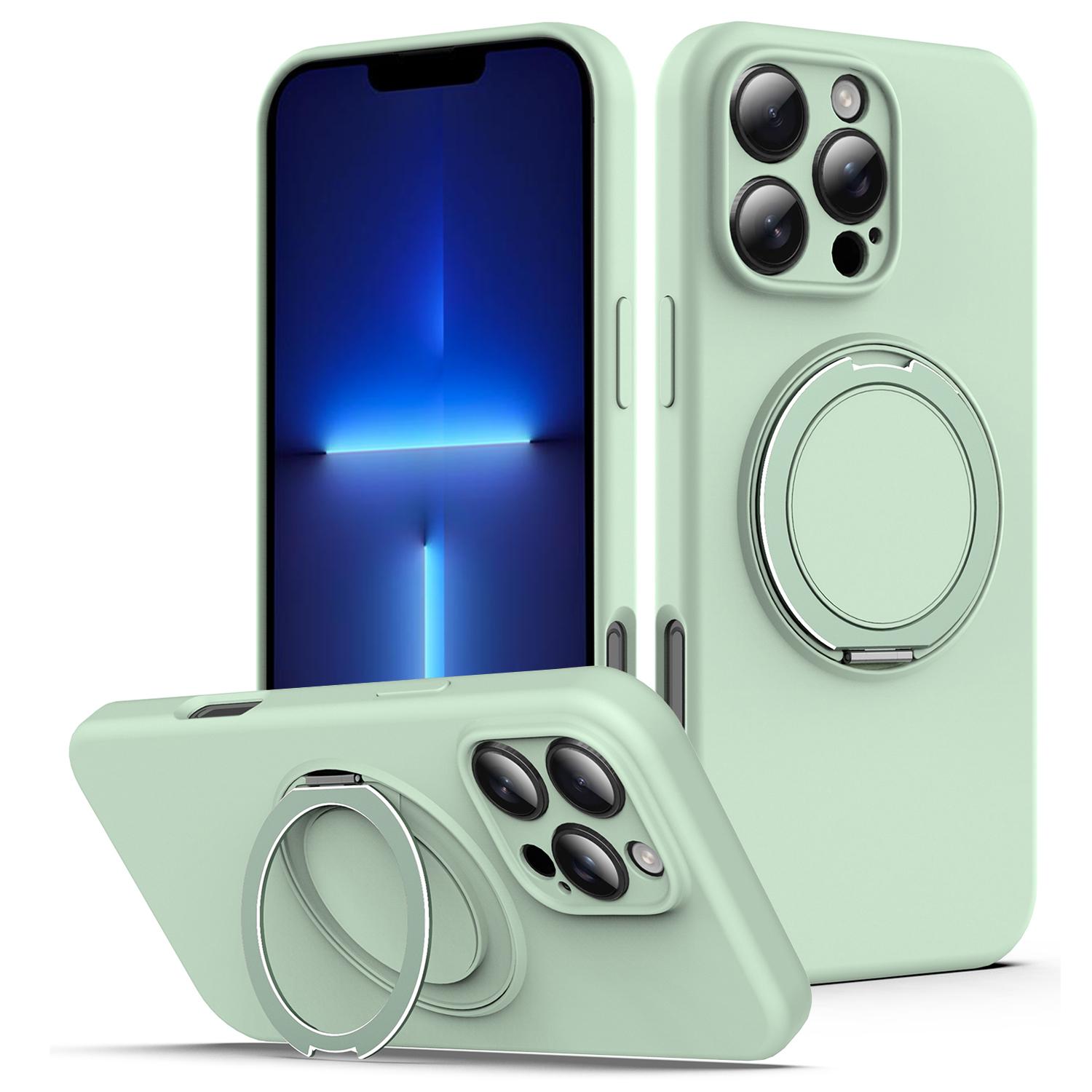 

For iPhone 13 Pro Case Compatible with MagSafe Rotating Metal Kickstand PC+Silicone Phone Cover Light Green