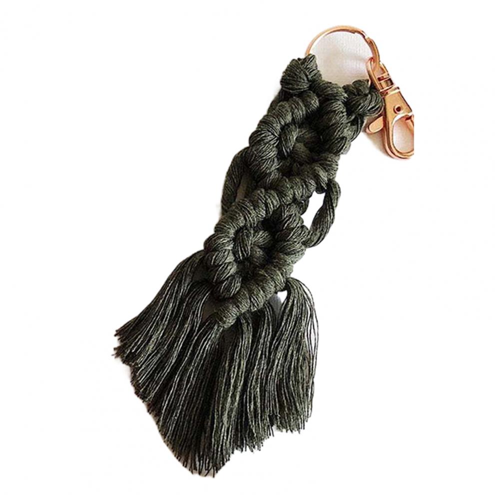 Vintage Hand Woven Macrame Key Chain Knitted Tassel Metal Buckle Key Ring Bohemian Style Car Keychain Bag Pendant Women Gift