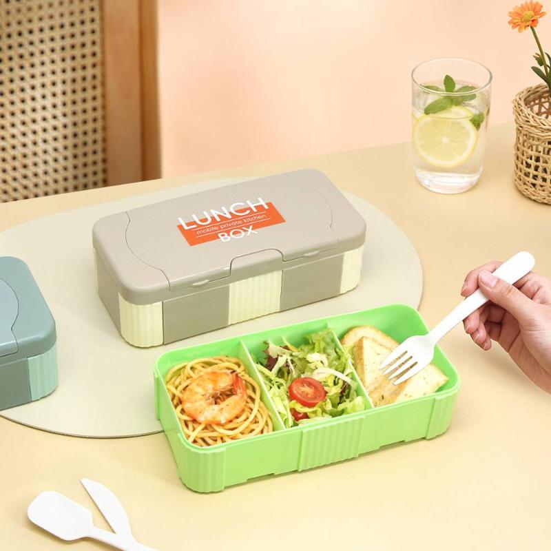 Multi-Grid Kids Bento Box, leakproof & microwave safe. Portable food container with tableware for school, outdoor and daily meal